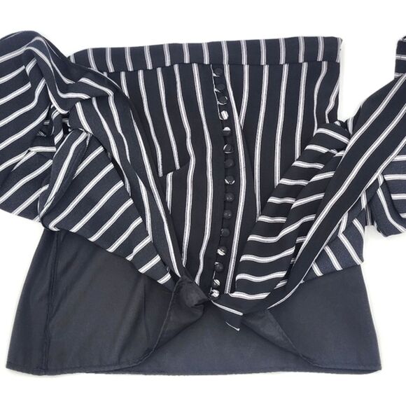 Sadie & Sage Midi Skirt Size Small Black White Pinstripes Menswear Summer Boho - Picture 3 of 10